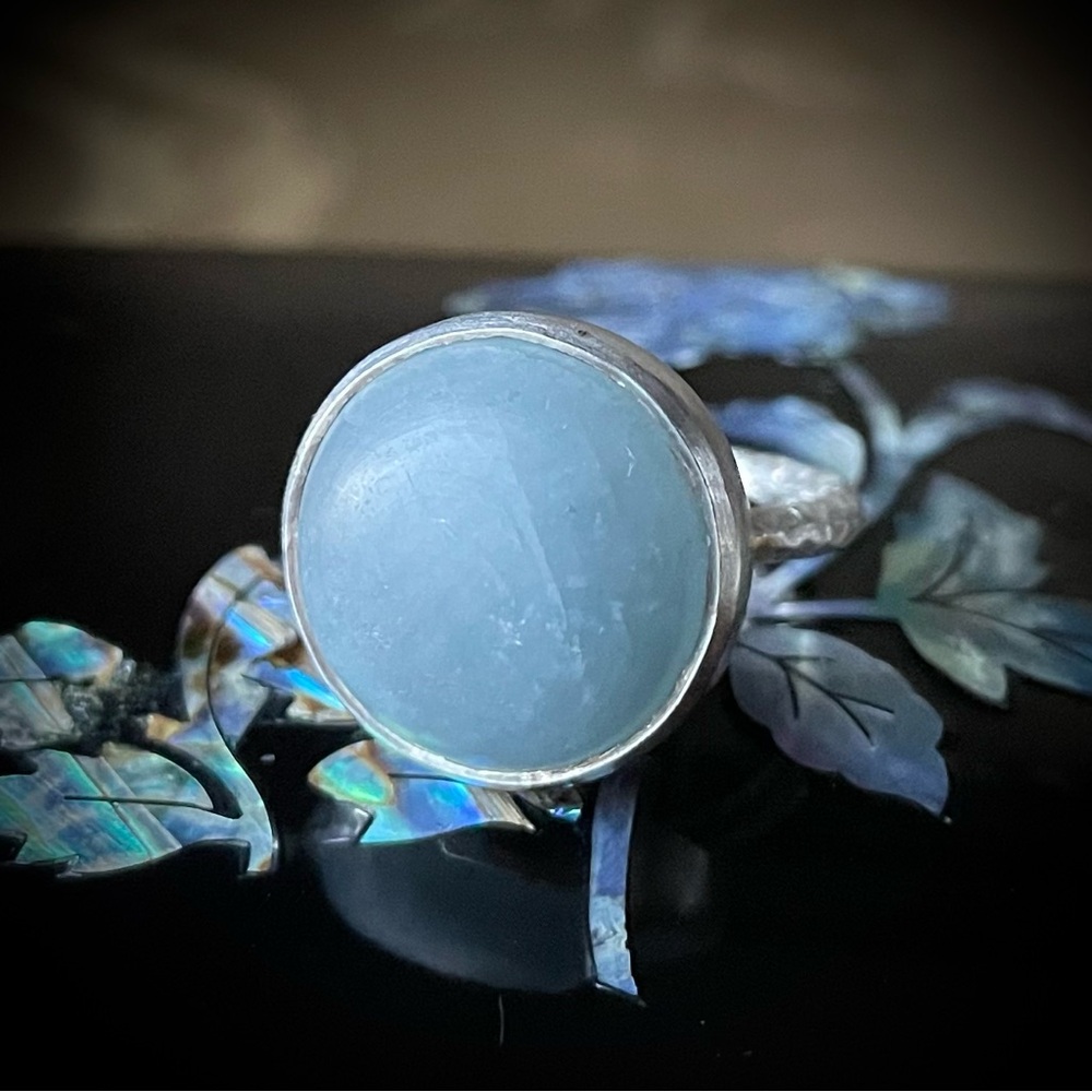 Matte Aquamarine Sterling Silver Ring with textured band 925